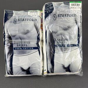 (2) Vintage Stafford Mens 3-Pack 100% Cotton Low-Rise White Briefs Tighty Whitey